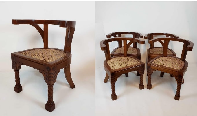 EXCEPTIONAL SET OF FOUR VINTAGE CANED SEAT INLAID ARM CHAIRS (1 of 18)