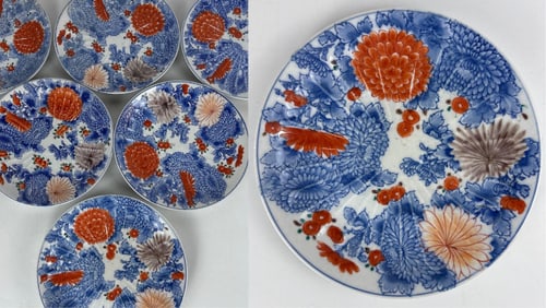 SET OF SIX JAPANESE PORCELAIN PLATES ATTRIBUTED TO KUTANI TOMONOBU KILN