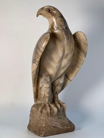 ANTIQUE HAND-CARVED ART DECO ALABASTER EAGLE SCULPTURE