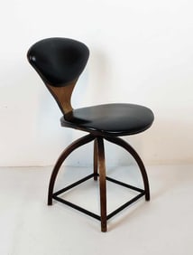 UNIQUE CHERNER PLYCRAFT BENT WOOD UPHOLSTERED SWIVEL CHAIR
