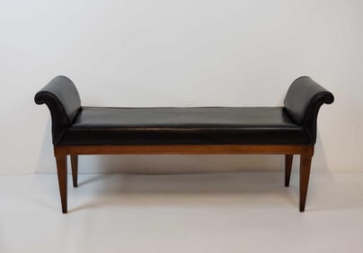 LOUIS XVI STYLE WALNUT FAUX LEATHER UPHOLSTERED WINDOW BENCH