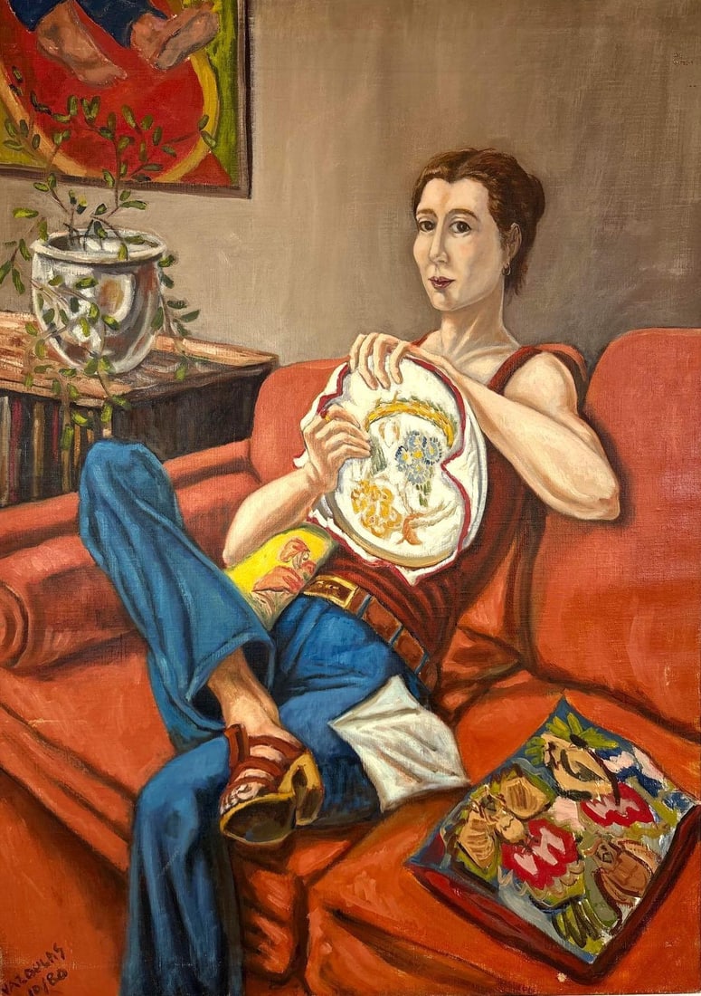 VAZOULAS SIGNED PORTRAIT  ON CANVAS OF A WOMAN DATED 10/80 (1 of 7)