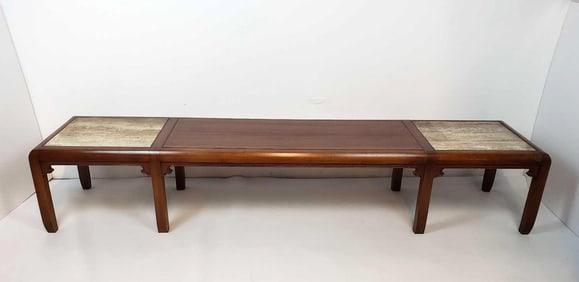 MID CENTURY COFFEE TABLE WITH MARBLE INSETS