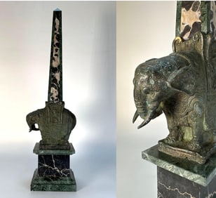 IMPRESSIVE GRAND TOUR SPECIMEN MARBLE OBELISK W/ BRONZE ELEPHANT AFTER BERNINI