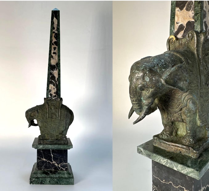 IMPRESSIVE GRAND TOUR SPECIMEN MARBLE OBELISK W/ BRONZE ELEPHANT AFTER BERNINI (1 of 13)