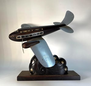 UNIQUE VINTAGE HANDMADE ART DECO TWIN ENGINE PLANE W/ SECRET COMPARTMENT