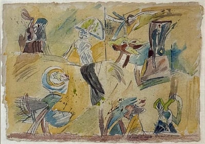 ALFONSO BONIFACIO GUOACHE AND INK ON PAPER, FRAMED