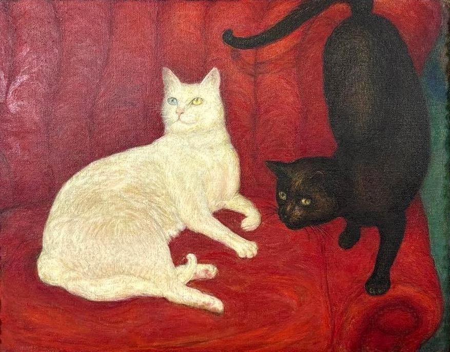 JOHN CAMERON YERZAREY SIGNED OIL ON CANVAS OF TWO CATS (1 of 8)