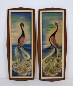 PAIR OF MID-CENTURY FRAMED PEACOCK PAINTINGS