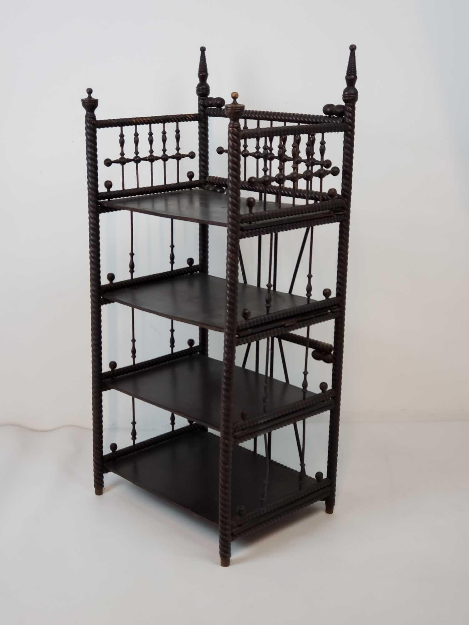 ANTIQUE FOUR-TIER WOODEN ETAGERE / SHELF WITH BARLEY TWIST AND DECORATIVE FINIALS (1 of 18)