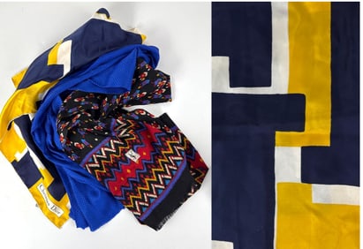 TRIO OF VINTAGE SILK SCARVES INCL CHRISTIAN DIOR, YVES SAINT LAURENT AND VERKLA