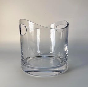 TIFFANY & CO HEAVY CRYSTAL ICE BUCKET WITH WAVY RIM AND HANDLES