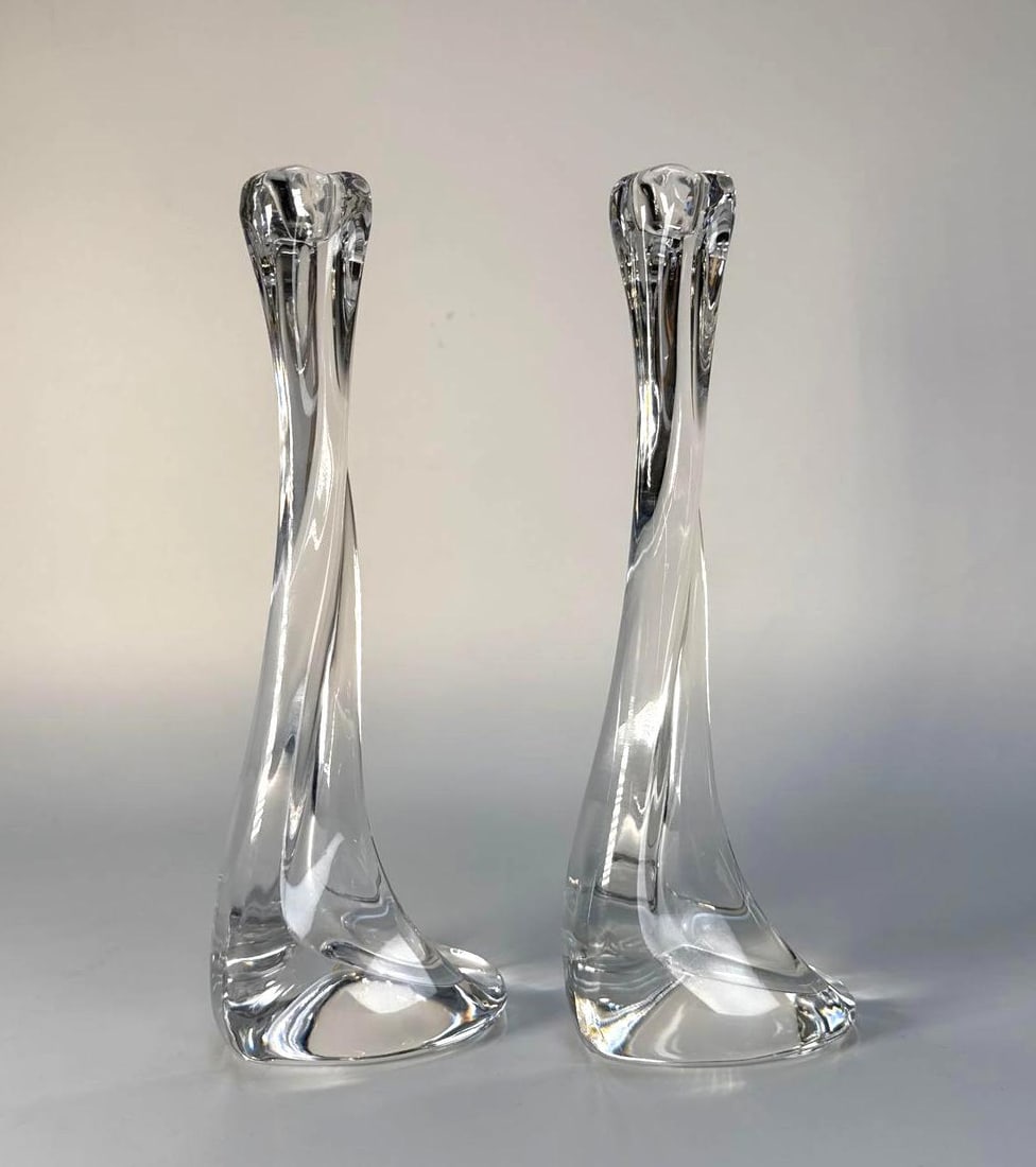 PAIR OF ELSA PERETTI FOR TIFFANY & CO. CLEAR CRYSTAL 'BONE' CANDLESTICKS: A pair of Elsa Peretti for Tiffany & Co. crystal 'bone' candlesticks. Dimensions: 9.5"h Artist or Maker: Elsa Peretti for Tiffany & Co. Provenance: From a NYC Collector. Notes