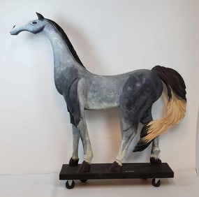 JOHN DINARO "AVATAR" CARVED WOOD LIFE SIZED HORSE SCULPTURE