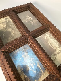 TRAMP ART FRAME WITH ANTIQUE PHOTOS