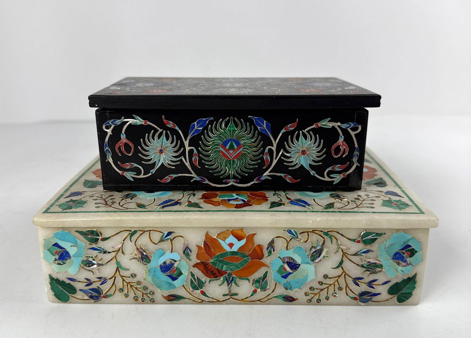 PAIR OF MARBLE STONE PIETRA DURA INLAID BOXES (1 of 9)