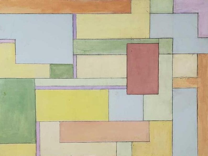 CUBIST OIL ON CANVAS ABSTRACT "PATHWAYS" SIGNED CAROLINE ISACSSON ON VERSO: A pastel abstract painting Dimensions: 30"h x 40"w Artist: signed Caroline Isacsson Provenance: A New York Collector Notes: Although care is taken to photograph and describe the item, absen