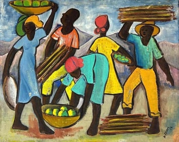 HAITIAN PAINTING SIGNED N. JEAN '54