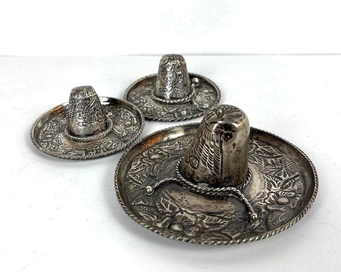 VINTAGE STERLING SILVER MEXICAN NESTING SOMBRERO SET (1 of 8)