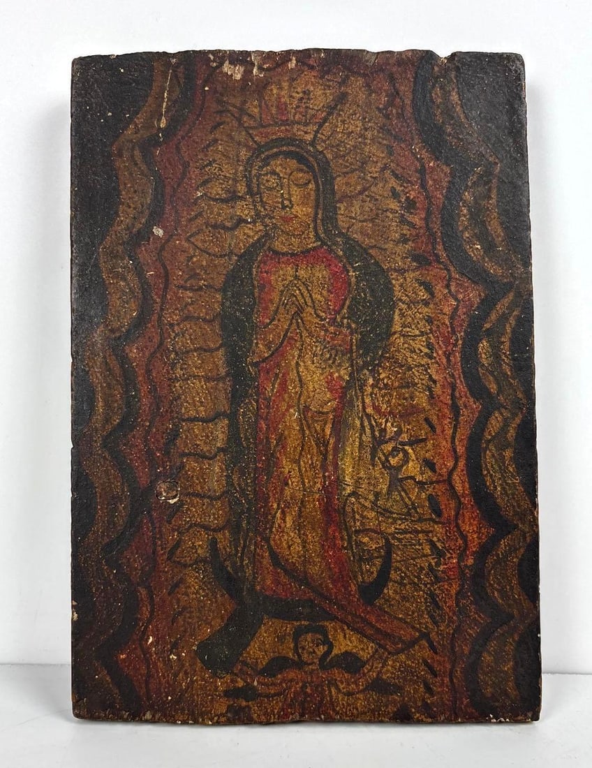 ANTIQUE ICON RETABLO PAINTING ON WOOD (1 of 4)