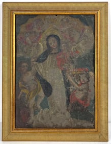 FRAMED SPANISH SCHOOL OIL PAINTING ON TIN