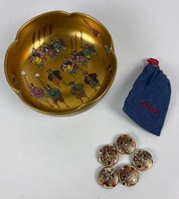 KOSHIDA ATTRIBUTED SATSUMA BOWL AND FIVE BUTTONS