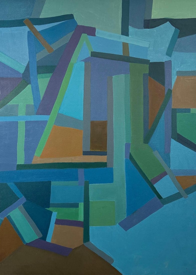 VINTAGE ABSTRACT CUBIST S. ORLOVSKY SCHWARTZ PAINTING (1969): A vintage abstract Cubist painting by S. Orlovsky Schwartz, dated 1969. Dimensions: 40" x 30" Artist or Maker: S. Orlovsky Schwartz Provenance: From a NYC Collector. Notes: Although ca