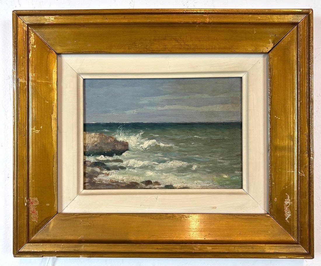 FRAMED VINTAGE EUROPEAN SCHOOL SEASCAPE OIL PAINTING (1 of 5)