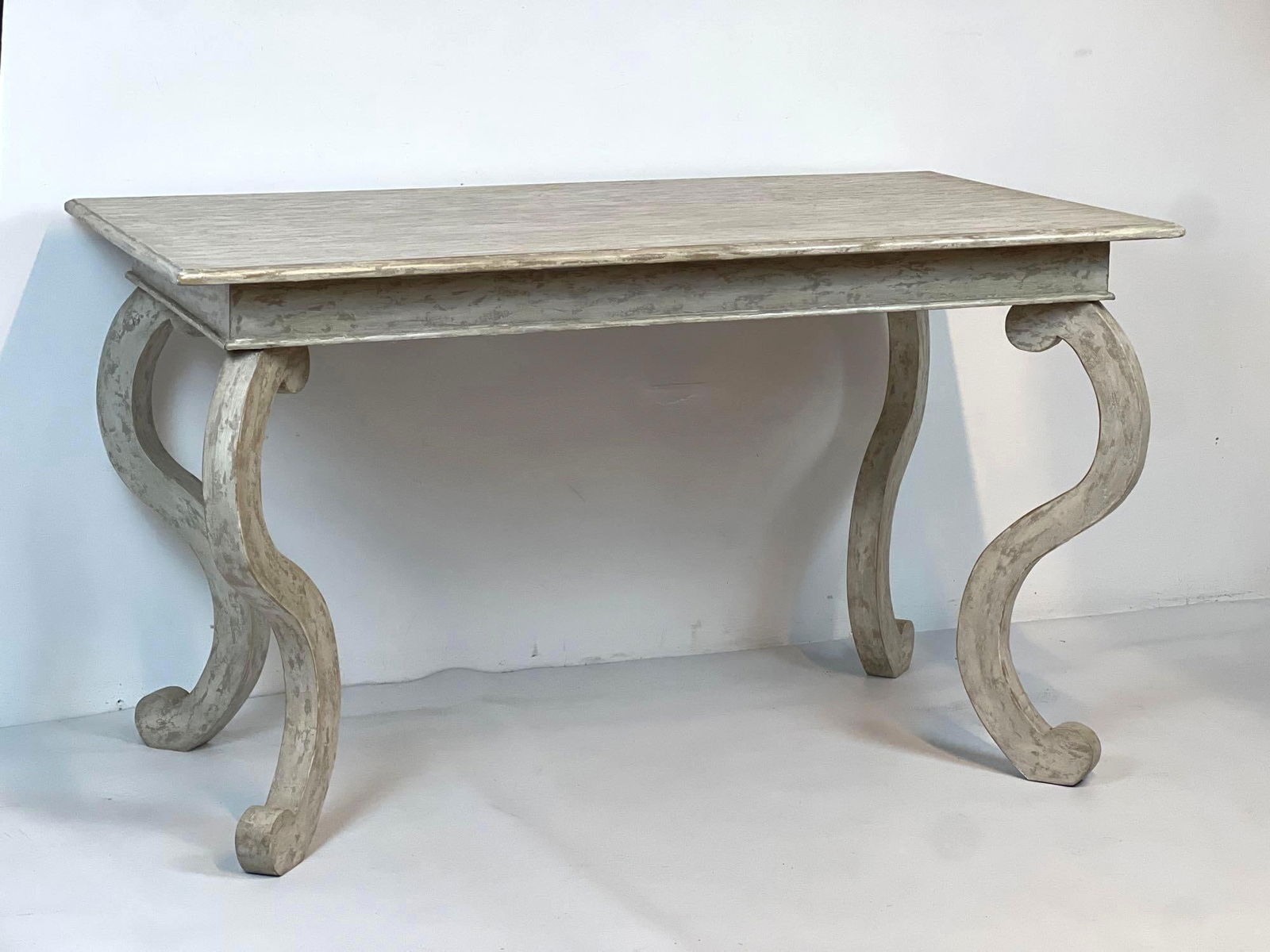 MECOX DISTRESSED-FINISH CONSOLE / DINING TABLE WITH SCROLLED LEGS (1 of 10)
