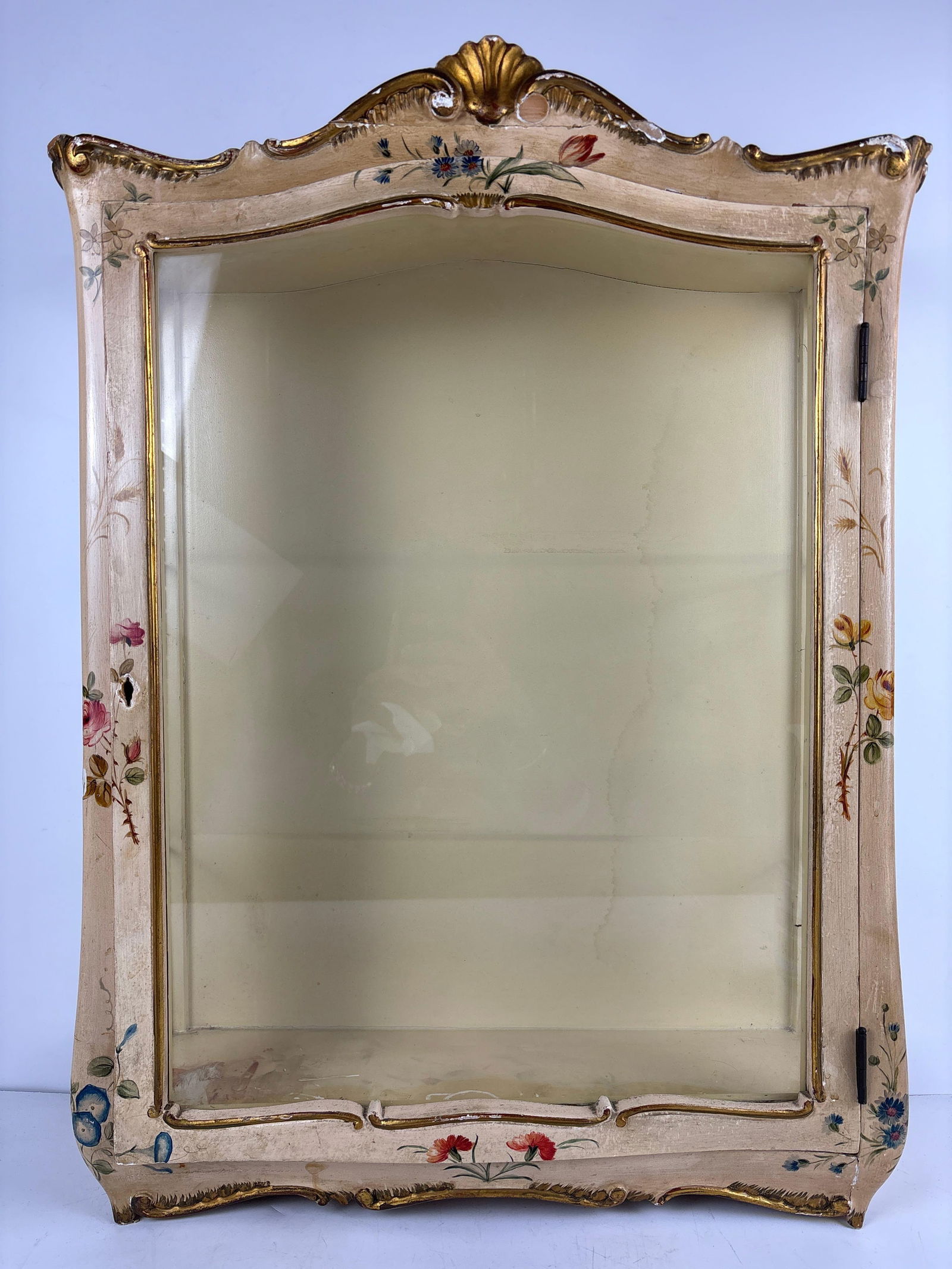 VINTAGE ITALIAN ROCOCO REVIVAL STYLE HAND-PAINTED WALL-MOUNTED CURIO CABINET (1 of 6)