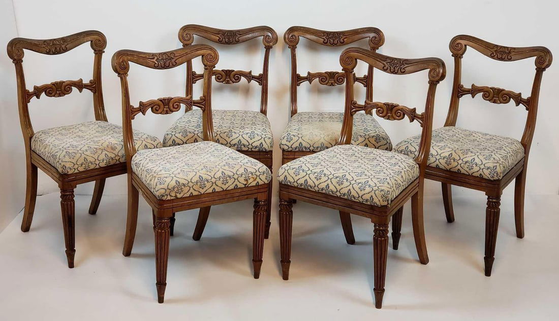 SET OF SIX ANTIQUE CARVED WALNUT DINING CHARS (1 of 18)