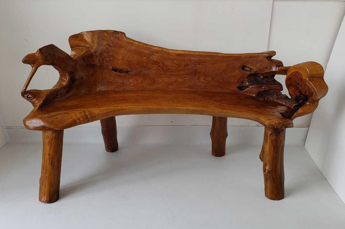 VINTAGE LIVE EDGE TEAK ROOT WOODEN GARDEN BENCH / SETTEE (1 of 19)