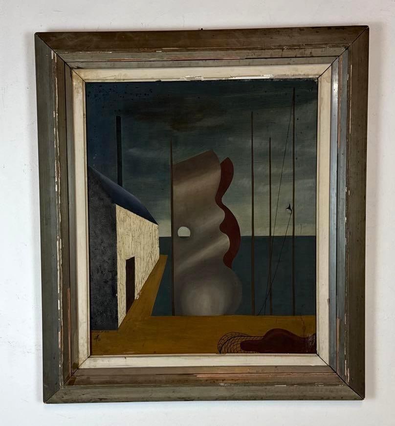 MODERN SURREALIST OIL ON CANVAS PAINTING BY HILAIRE HILER (1931) (1 of 10)