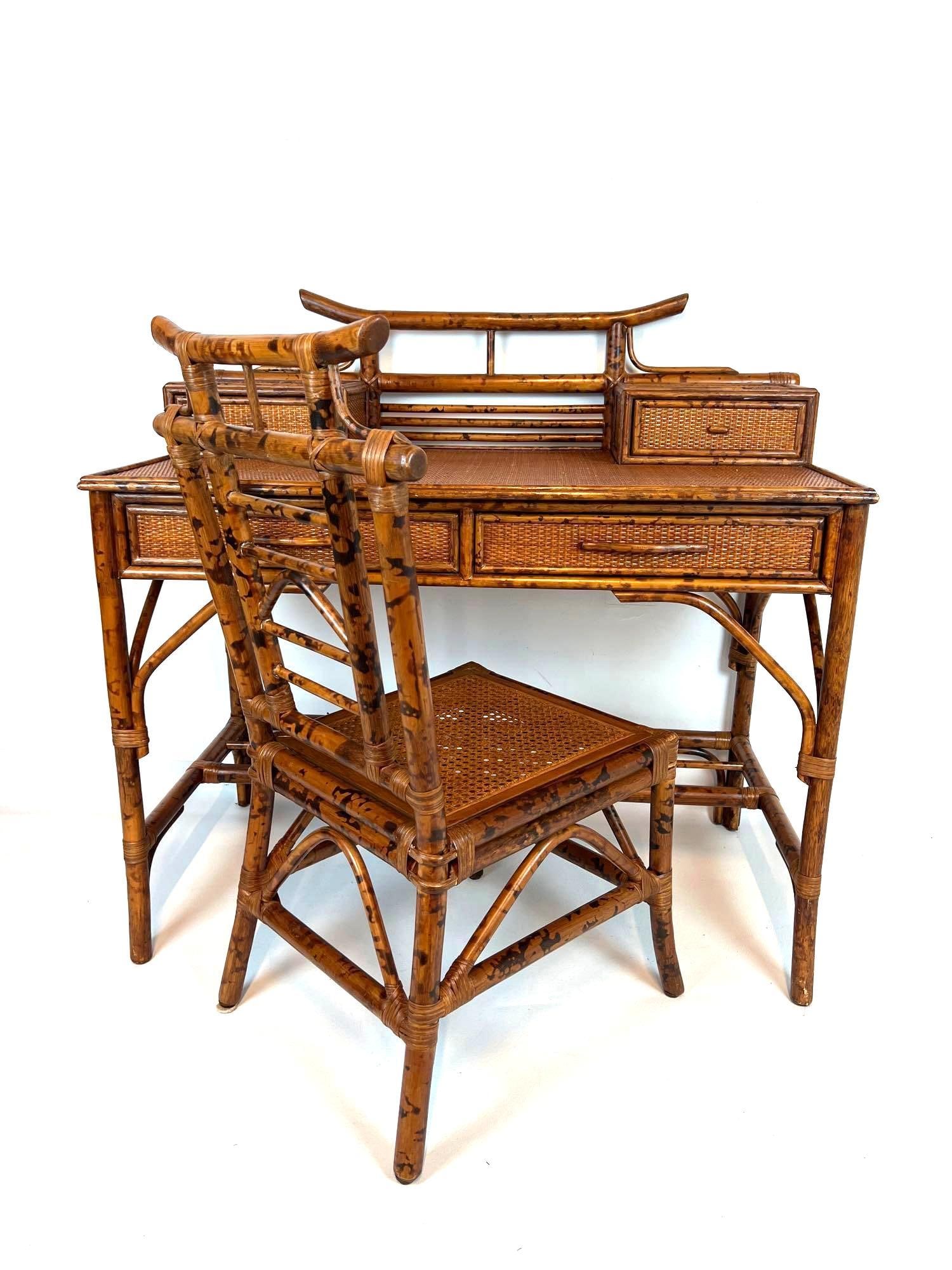 VINTAGE BLOOMINGDALES BOHO CHIC / BRITISH COLONIAL RATTAN & CANE DESK AND CHAIR (1 of 20)