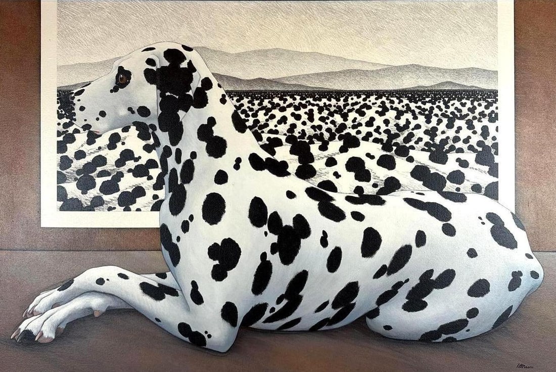 FRAMED DICK MASON SIGNED MIXED MEDIA ON CANVAS 'SPOT WITH DRAWING' (1 of 5)