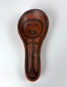 NATIVE AMERICAN HOPI FOLK ART CLAY EARTHENWARE PAINTED SPOON / LADLE (RESTORED)