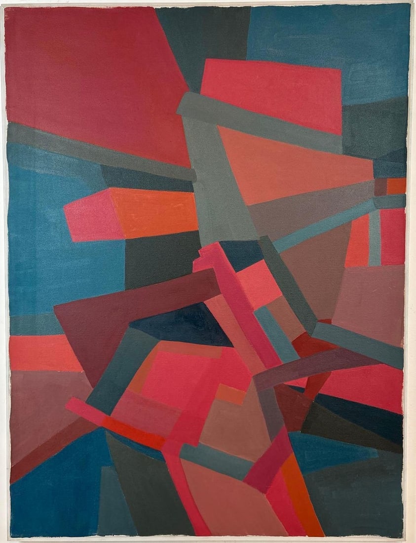 VINTAGE ABSTRACT CUBIST S. ORLOVSKY SCHWARTZ PAINTING (1969): A vintage abstract Cubist painting by S. Orlovsky Schwartz, dated 1969. Dimensions: 40" x 30" Artist or Maker: S. Orlovsky Schwartz Provenance: From a NYC Collector. Notes: Although ca