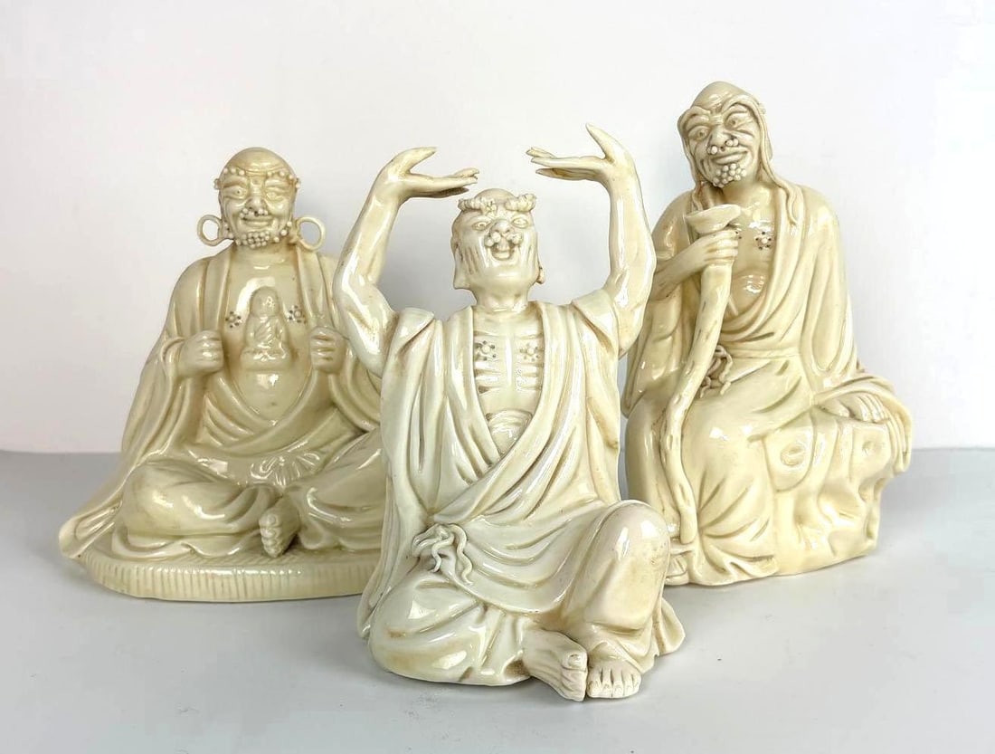 THREE BLANC DE CHINE FIGURINES (1 of 9)