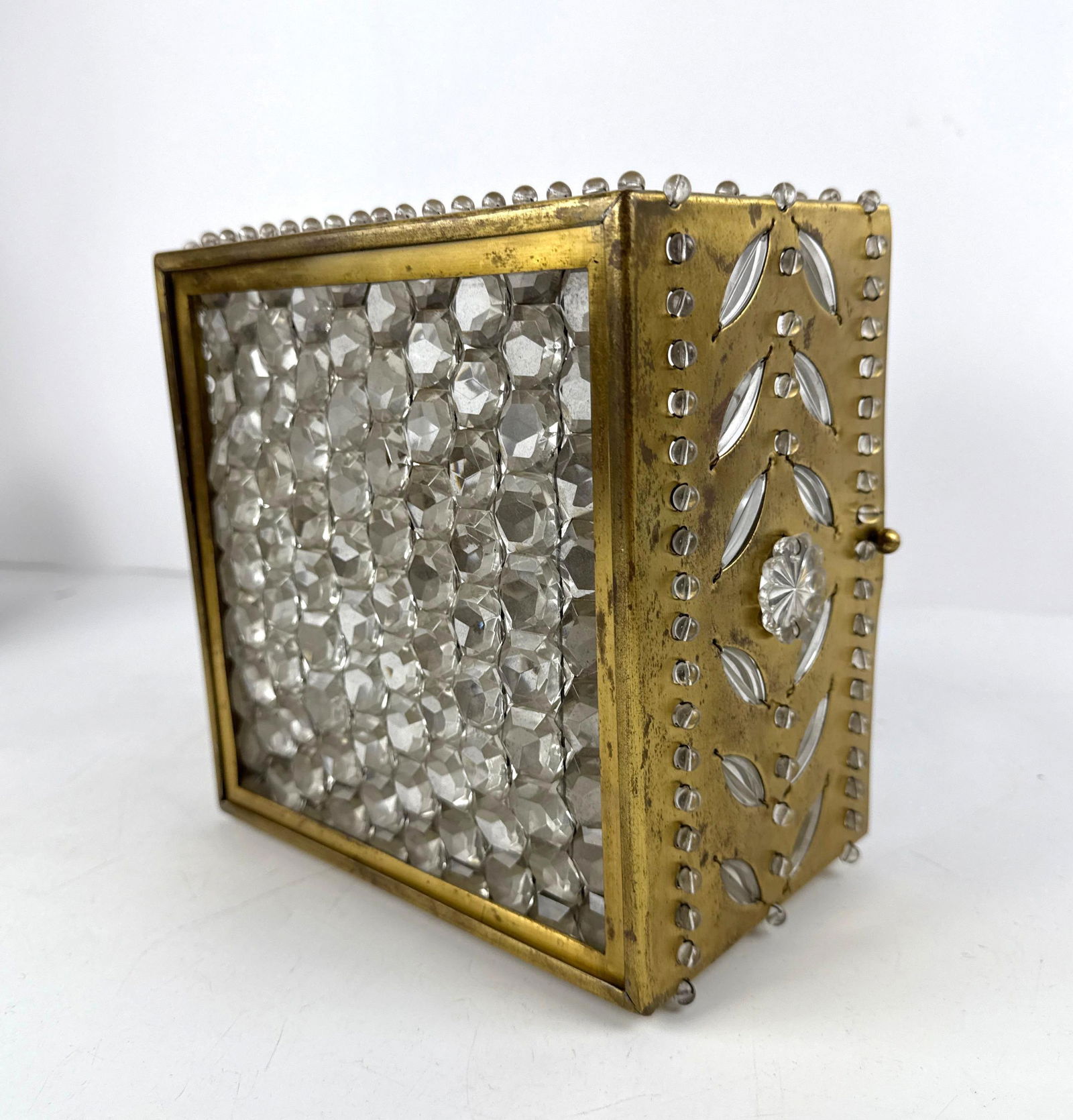 BRASS & CRYSTAL CEILING MOUNT FIXTURE WITH ROSETTES & LEAVES MOTIF (1 of 9)