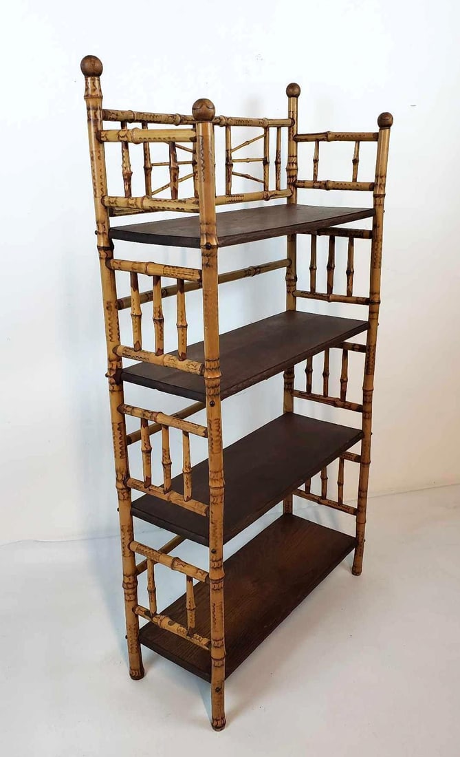 VINTAGE AESTHETIC MOVEMENT BAMBOO FOUR -TIER ETAGERE SHELF (1 of 10)