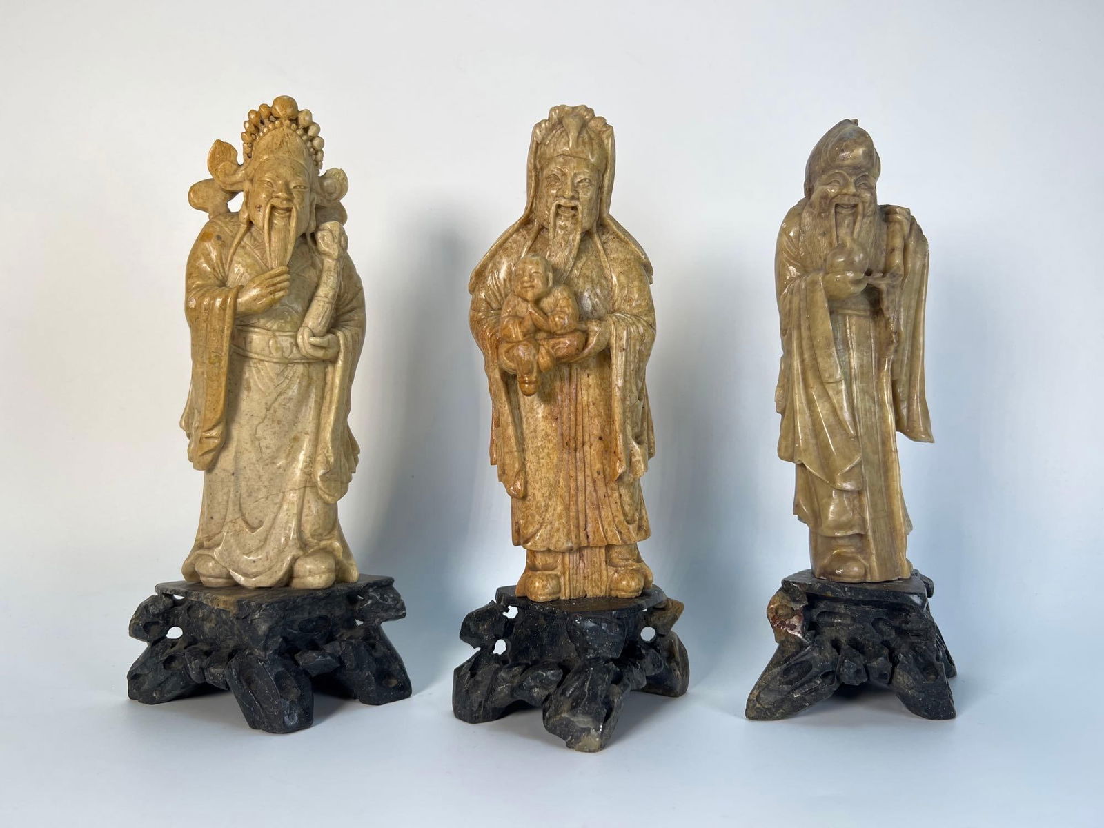 TRIO OF VINTAGE CHINESE HARDSTONE DIETY STATUES (1 of 12)