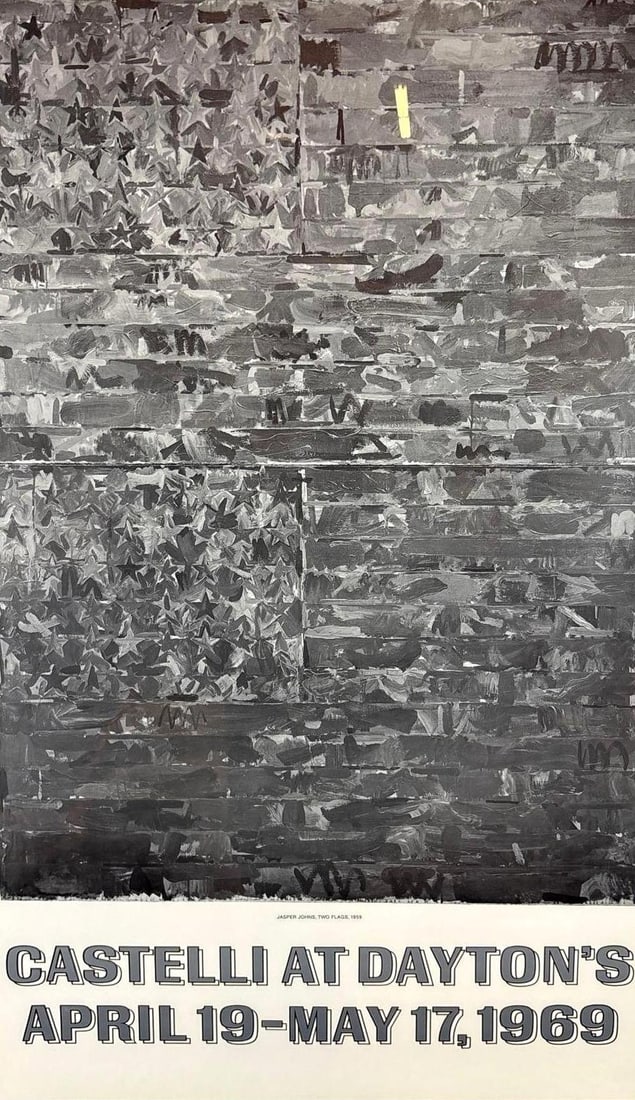 HANDSOMELY FRAMED CASTELLI AT DAYTON'S POSTER JASPER JOHNS TWO-FLAGS 1969 (1 of 7)