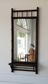 VINTAGE AESTHETIC MOVEMENT BAMBOO FRAMED MIRROR WITH SHELF