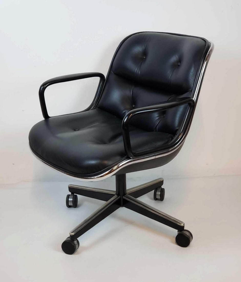 VINTAGE CHARLES POLLOCK EXECUTIVE CHAIR FOR KNOLL - BLACK LEATHER & CHROME (2 of 5) (1 of 6)