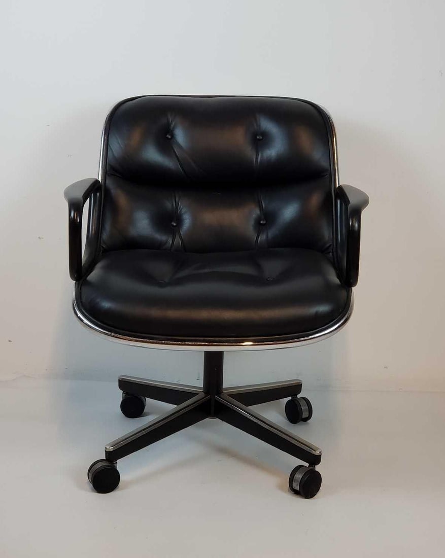 VINTAGE CHARLES POLLOCK EXECUTIVE CHAIR FOR KNOLL - BLACK LEATHER & CHROME (3 of 5) (1 of 7)