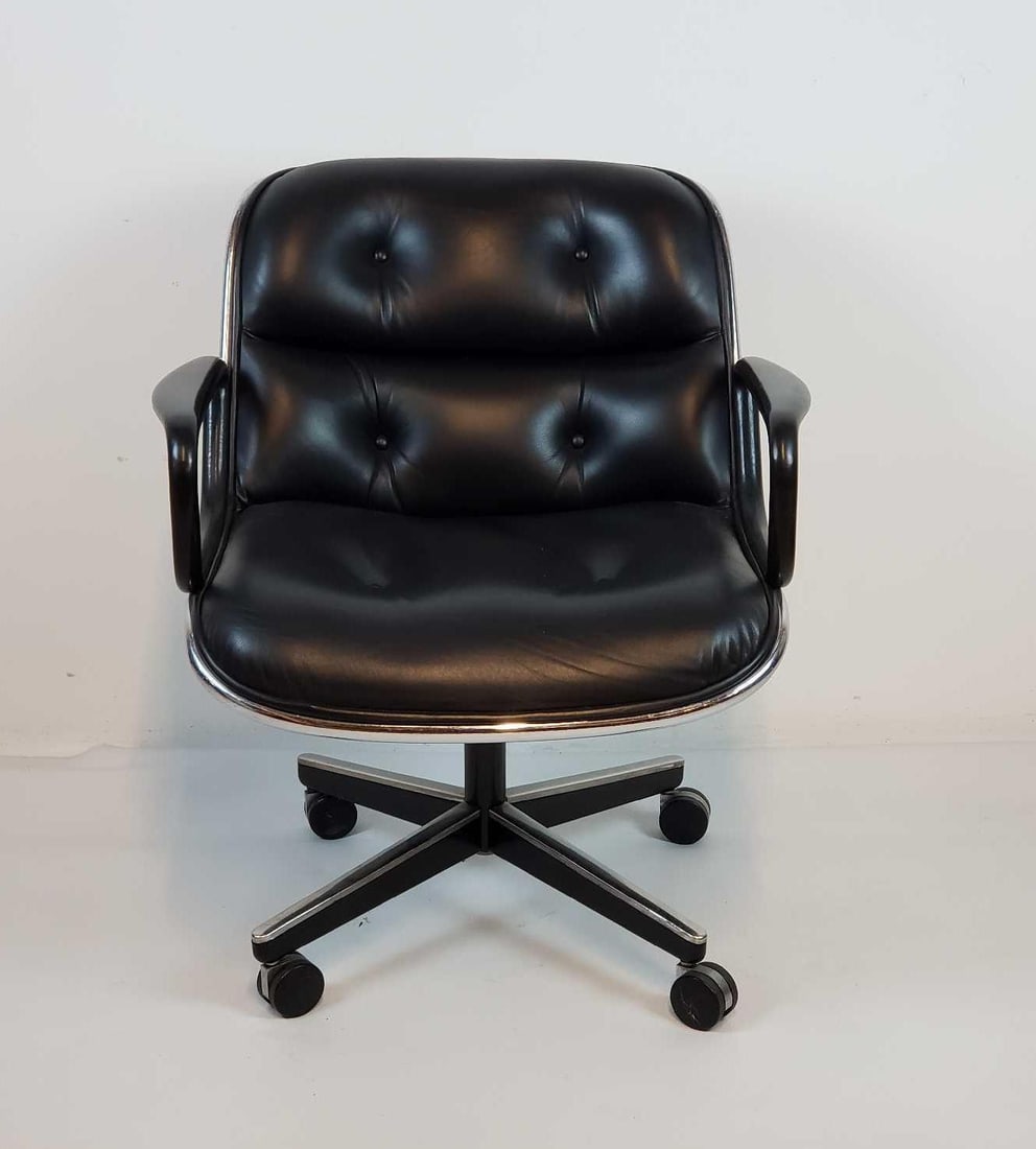 VINTAGE CHARLES POLLOCK EXECUTIVE CHAIR FOR KNOLL - BLACK LEATHER & CHROME (4 of 5) (1 of 8)