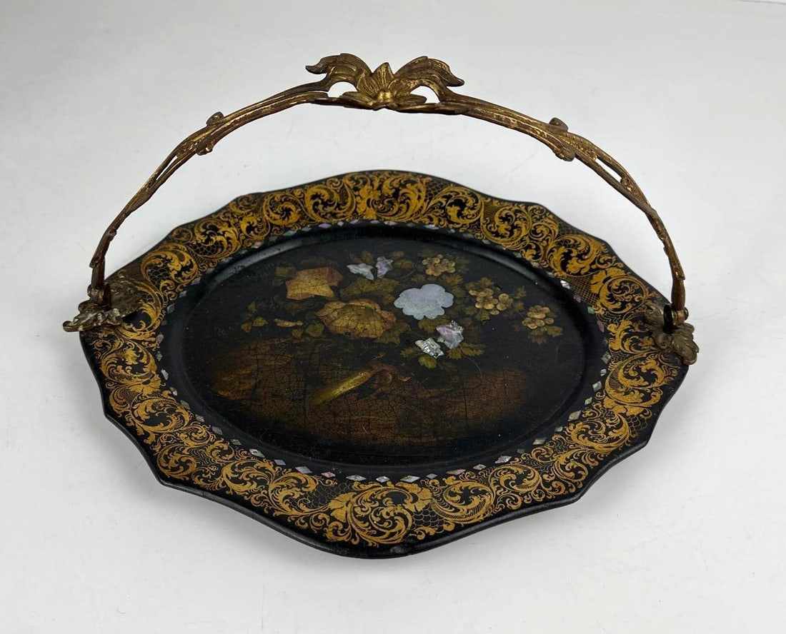 ANTIQUE VICTORIAN PAPIER-MACHE HANDLED TRAY (1 of 11)