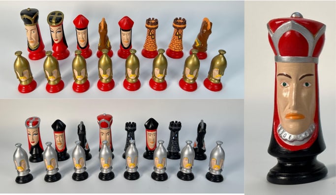 VALUE LOT: VINTAGE DUNCAN MOLD CERAMIC FIGURATIVE CHESS PIECES (1 of 12)