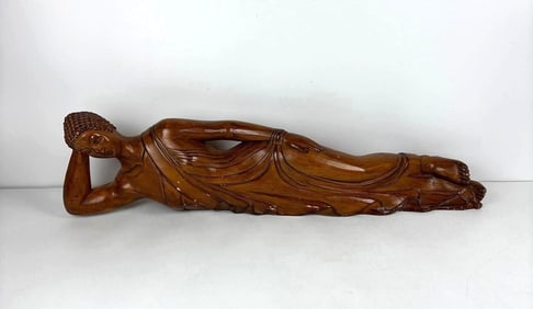 CARVED WOODEN RECLINING BUDDHA, W & J SLOANE