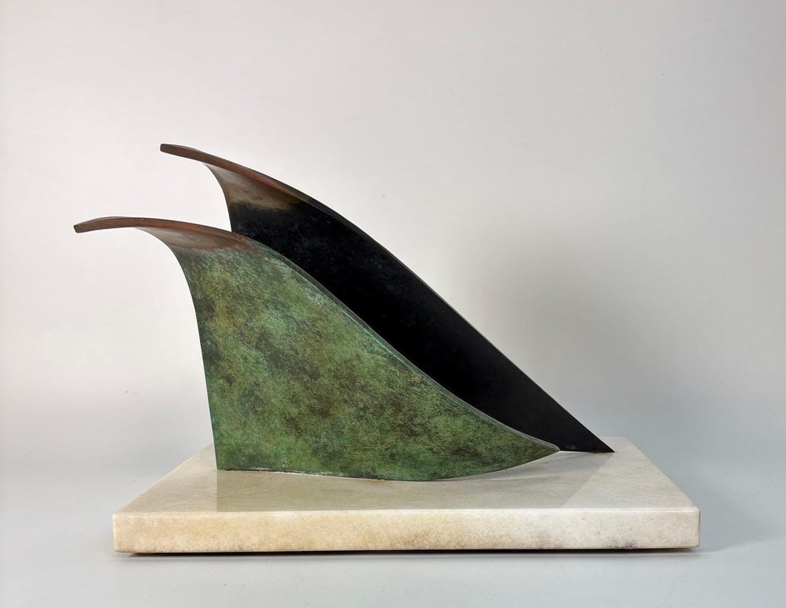 ZONENA SIGNED BRONZE AND GRANITE SAIL / WAVE SCULPTURE: Dimensions: 7” x 13” x 10” high Artist or Maker: Zonena Notes: Although care is taken to photograph and describe the item, absence of a condition report does not imply perfect condi